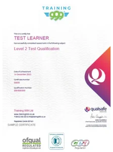 Adult and child first aid course certificate sample from East Anglia training